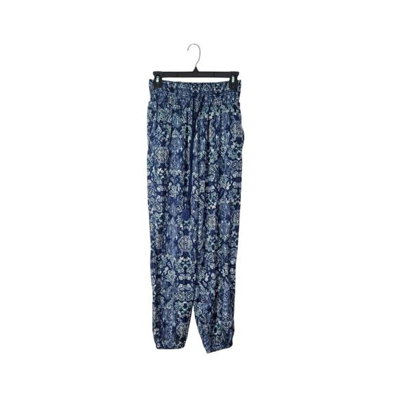 aerie Pants - Aerie Blue Paisley Harem Pants Size Small High Rise Elastic Tie Waist Pockets